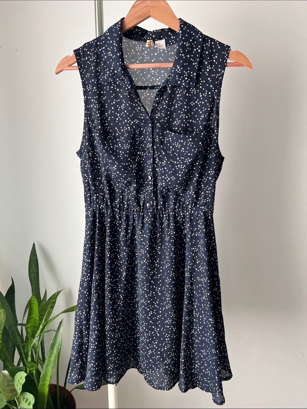 Divided H&M Navy flowing skater sleeveless Mini Dress with White stars Print 8